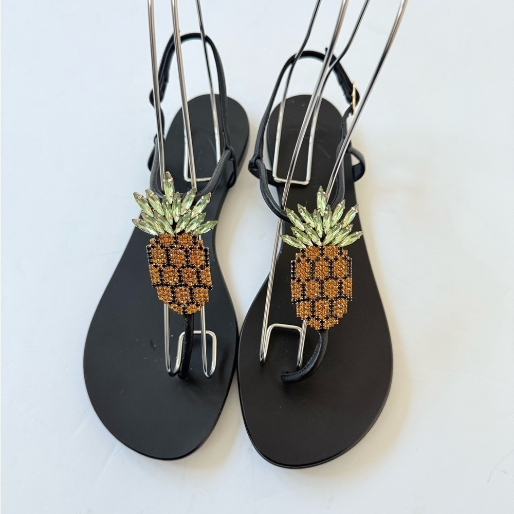 Giuseppe Zanotti Black leather Embellished Pineapple Flat thong Sandals EU 38 - Picture 3 of 11